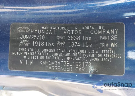 2011 Hyundai Accent Gl z USA, uszkodzony, nr VIN KMHCM3AC8BU192173